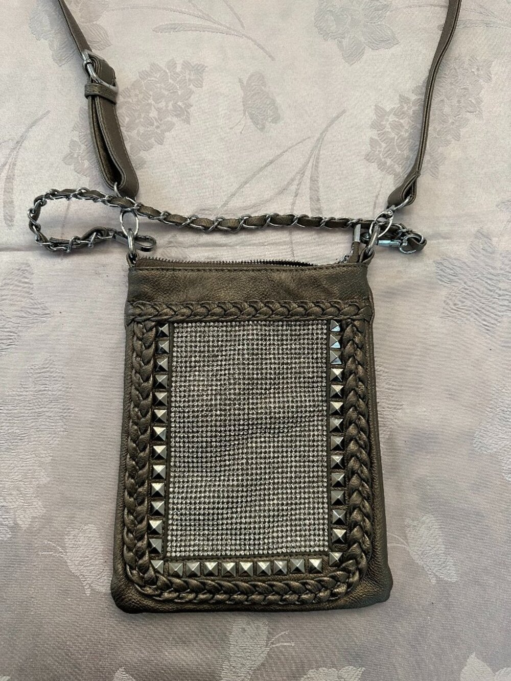 Metallic Rhinestone Studded Crossbody Bag Chain Strap Y2K Glam